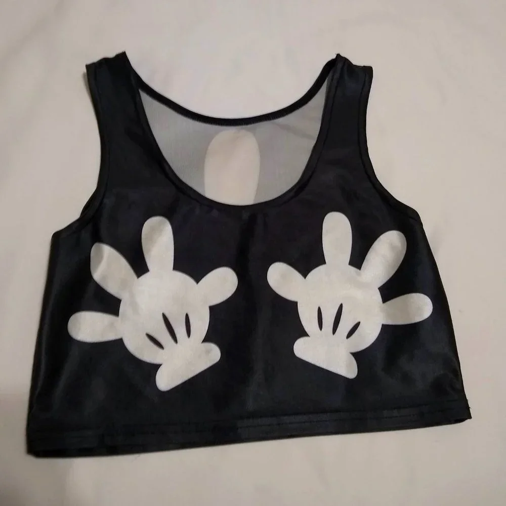 Black Mickey Mouse Hands Graphic Crop Tank Top - Picture 1 of 2